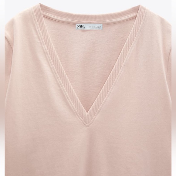 ZARA Premium Cotton T-Shirt Color- Beige/Pink Size-Large NWT - Picture 6 of 16